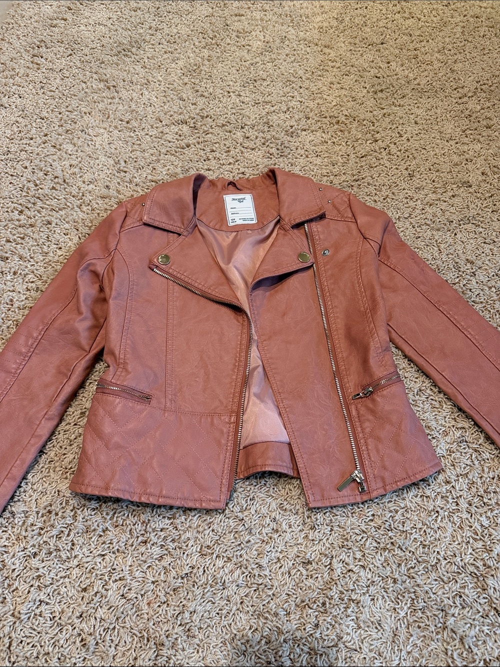Mayoral Girl Dusty Rose Faux Leather Moto Jacket size 10
